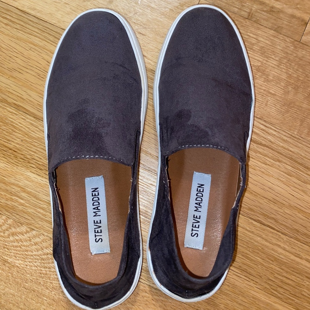 Steve Madden Grey Fuax Suede Slip Ons